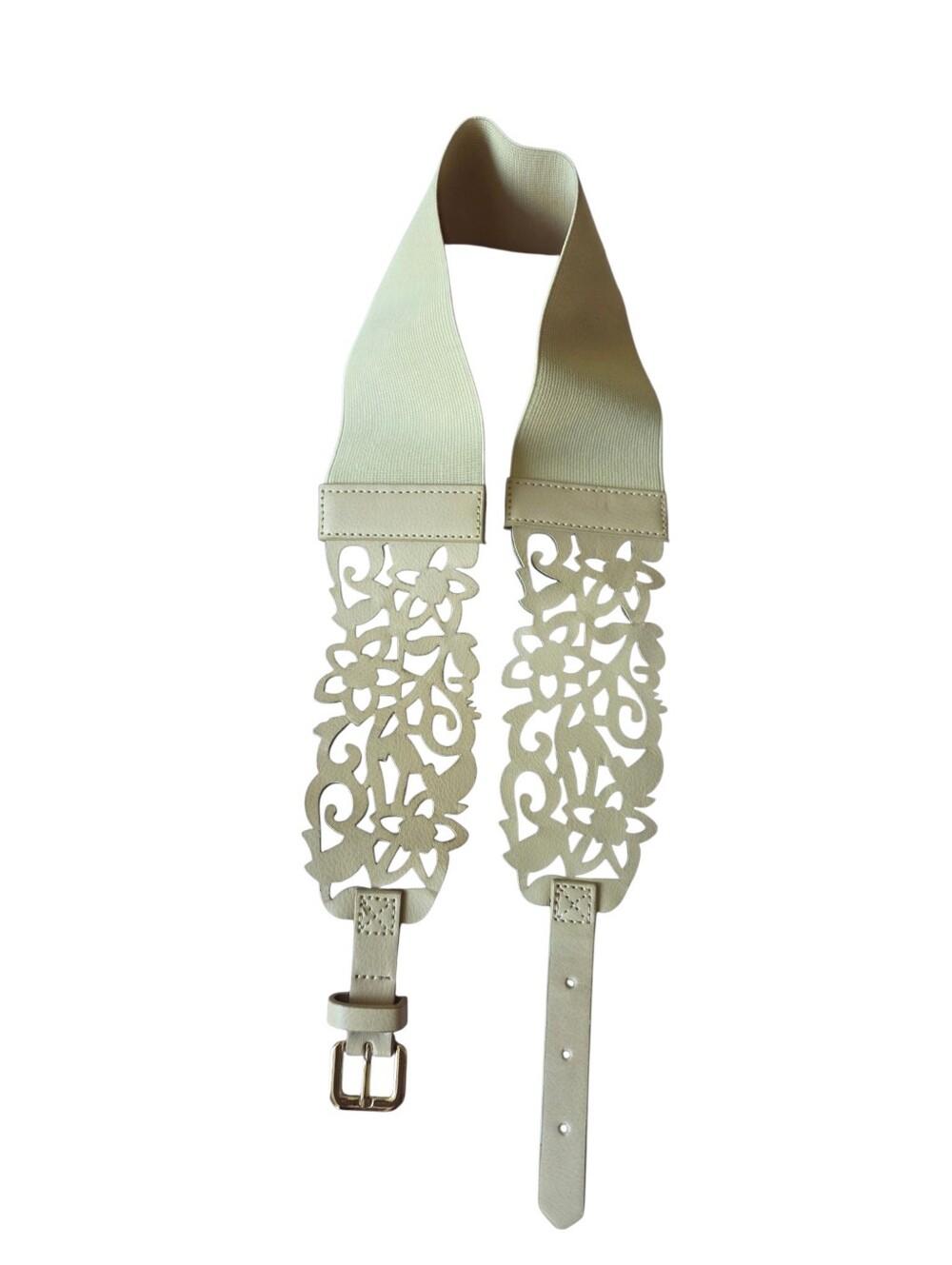 Wide Stretch Belt With Die Cut Design Cream Colour
